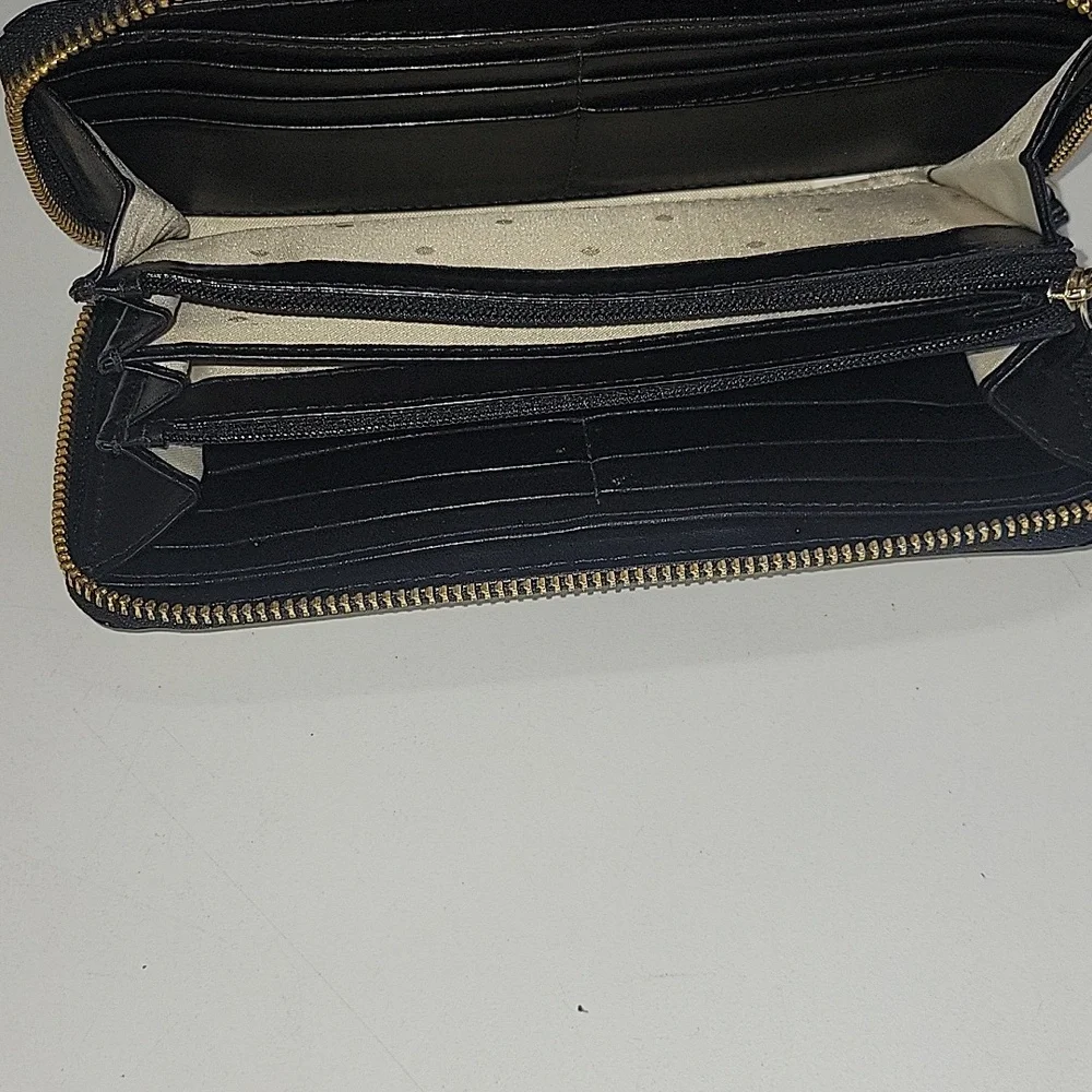 kate spade Black & Off-White Striped Zip Wallet
